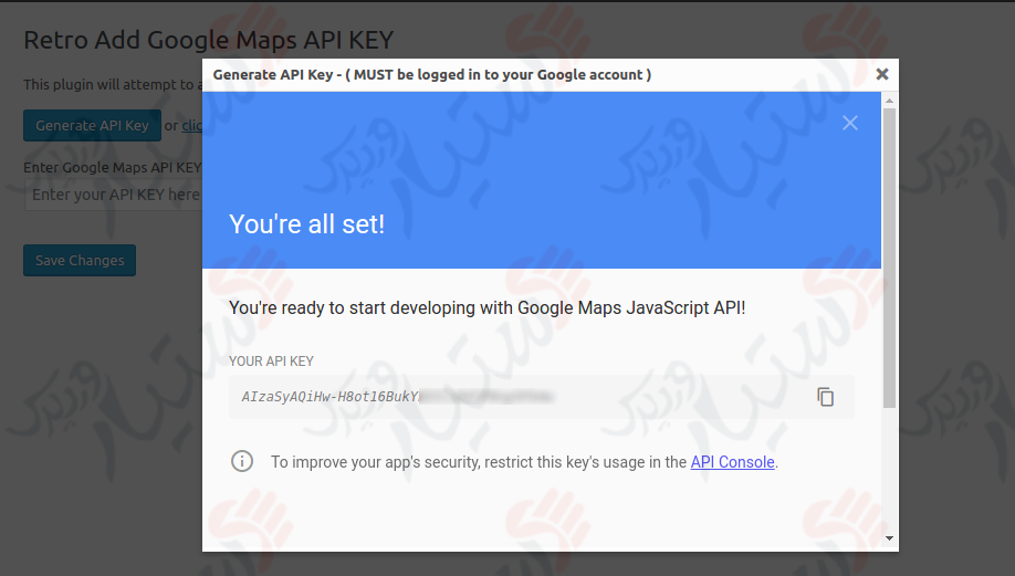 دستیار وردپرس - افزونه API KEY for Google Maps