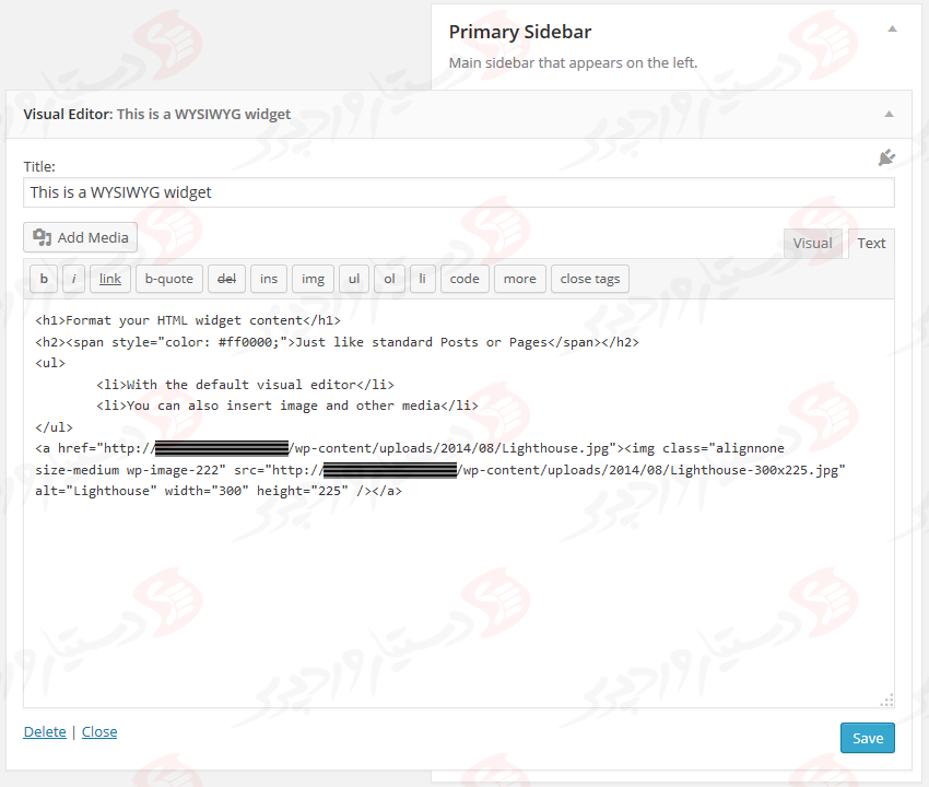 افزونه Black Studio TinyMCE Widget