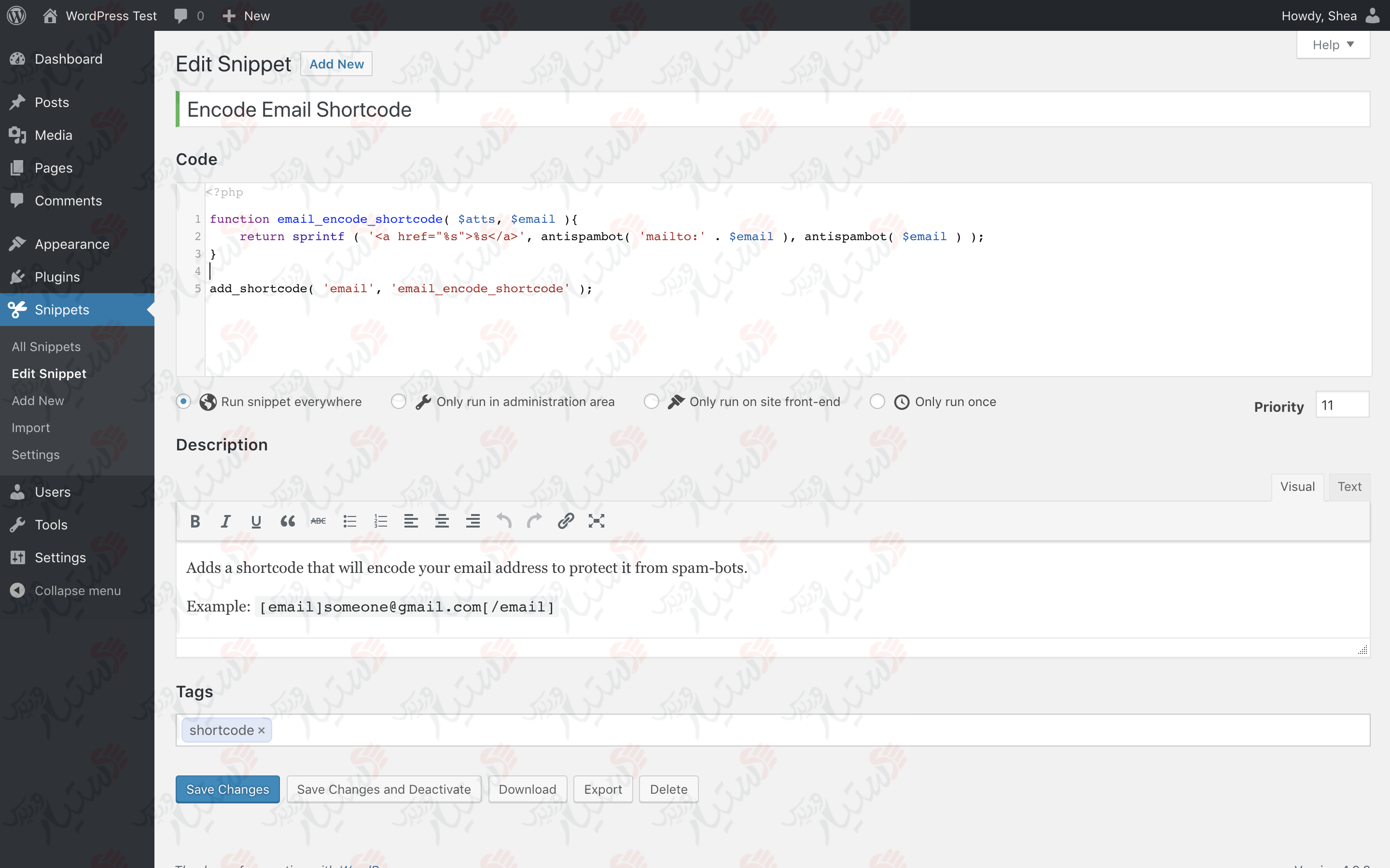دستیار وردپرس - افزونه Code Snippets