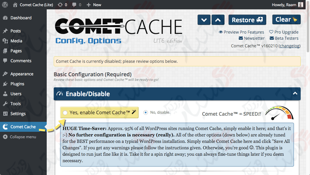 دستیار وردپرس - افزونه Comet Cache