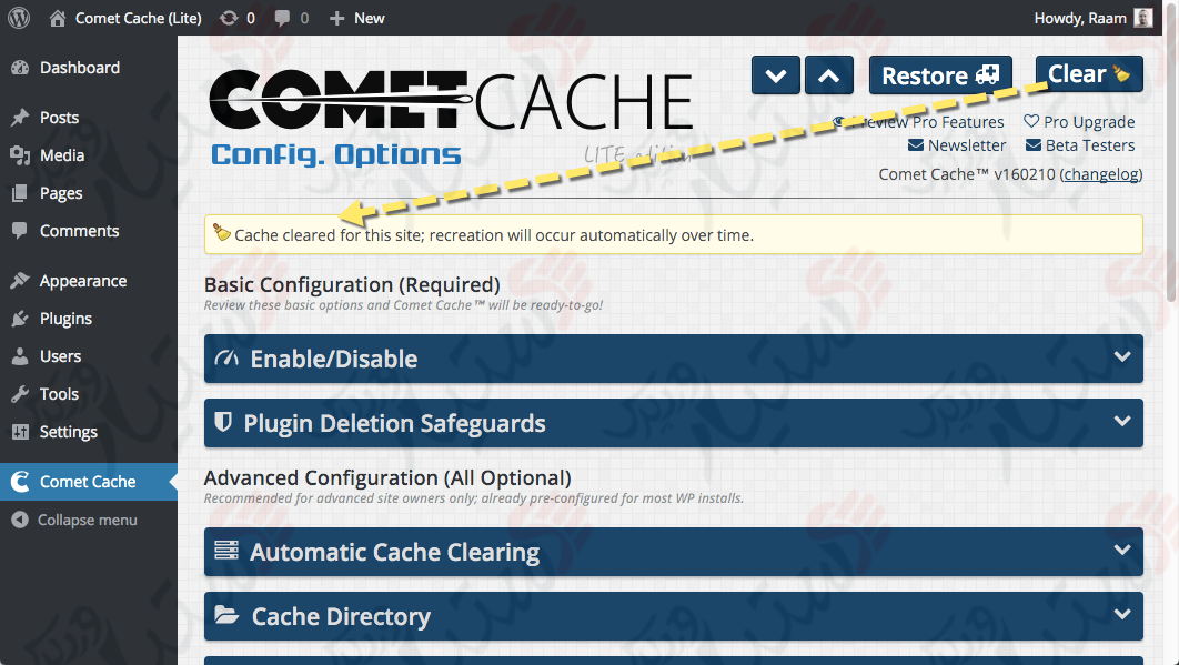 دستیار وردپرس - افزونه Comet Cache