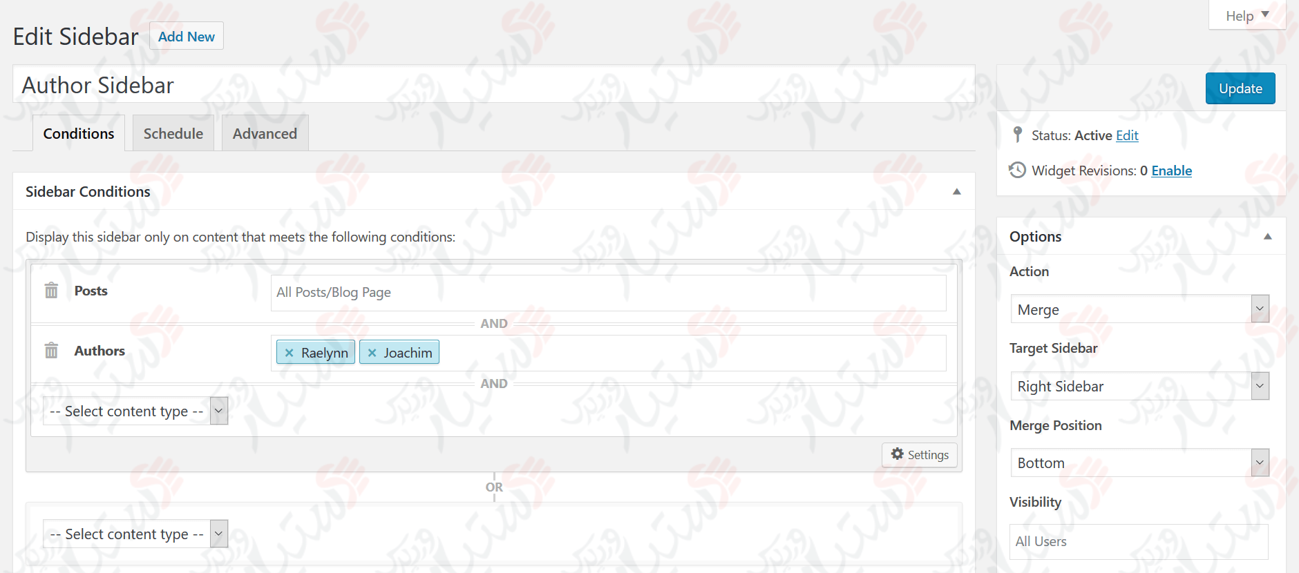 دستیار وردپرس - افزونه Content Aware Sidebars  Unlimited Widget Areas