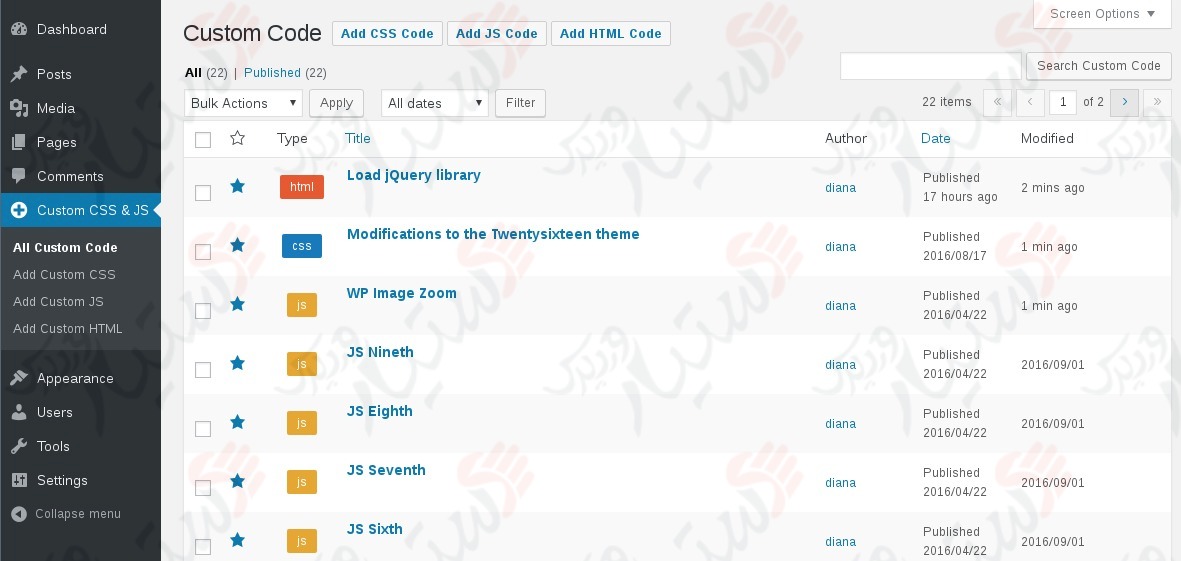 دستیار وردپرس - افزونه Simple Custom CSS and JS