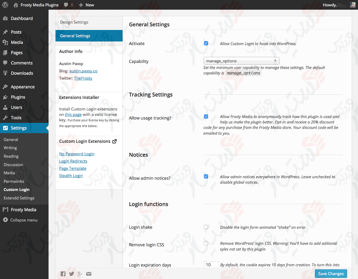دستیار وردپرس - افزونه Custom Login