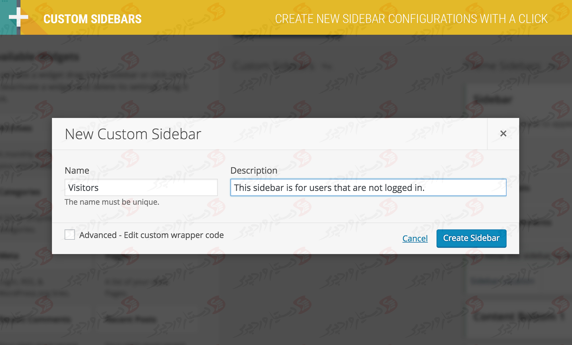 دستیار وردپرس - افزونه Custom Sidebars Dynamic Widget Area Manager