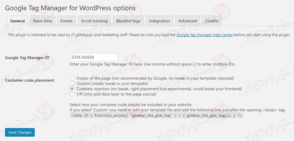 دستیار وردپرس - افزونه Google Tag Manager for WordPress
