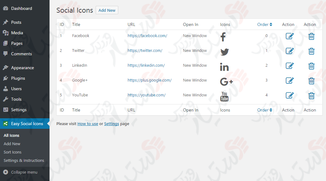 دستیار وردپرس - افزونه Easy Social Icons