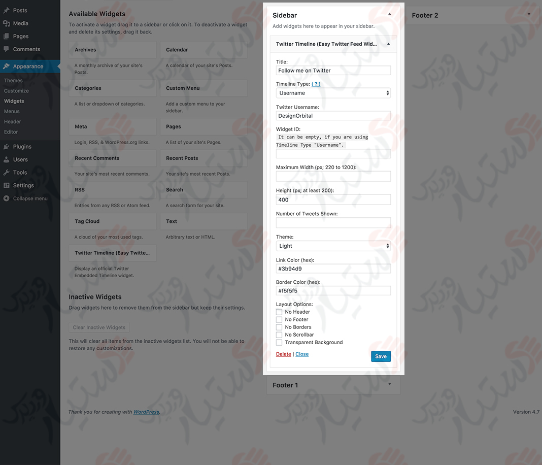 دستیار وردپرس - افزونه Easy Twitter Feed Widget Plugin