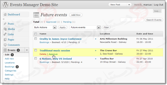 دستیار وردپرس - افزونه Events Manager