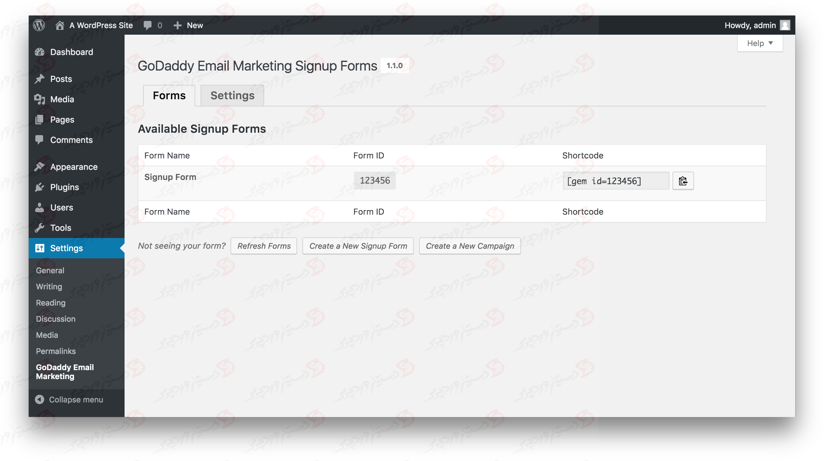 دستیار وردپرس - افزونه GoDaddy Email Marketing