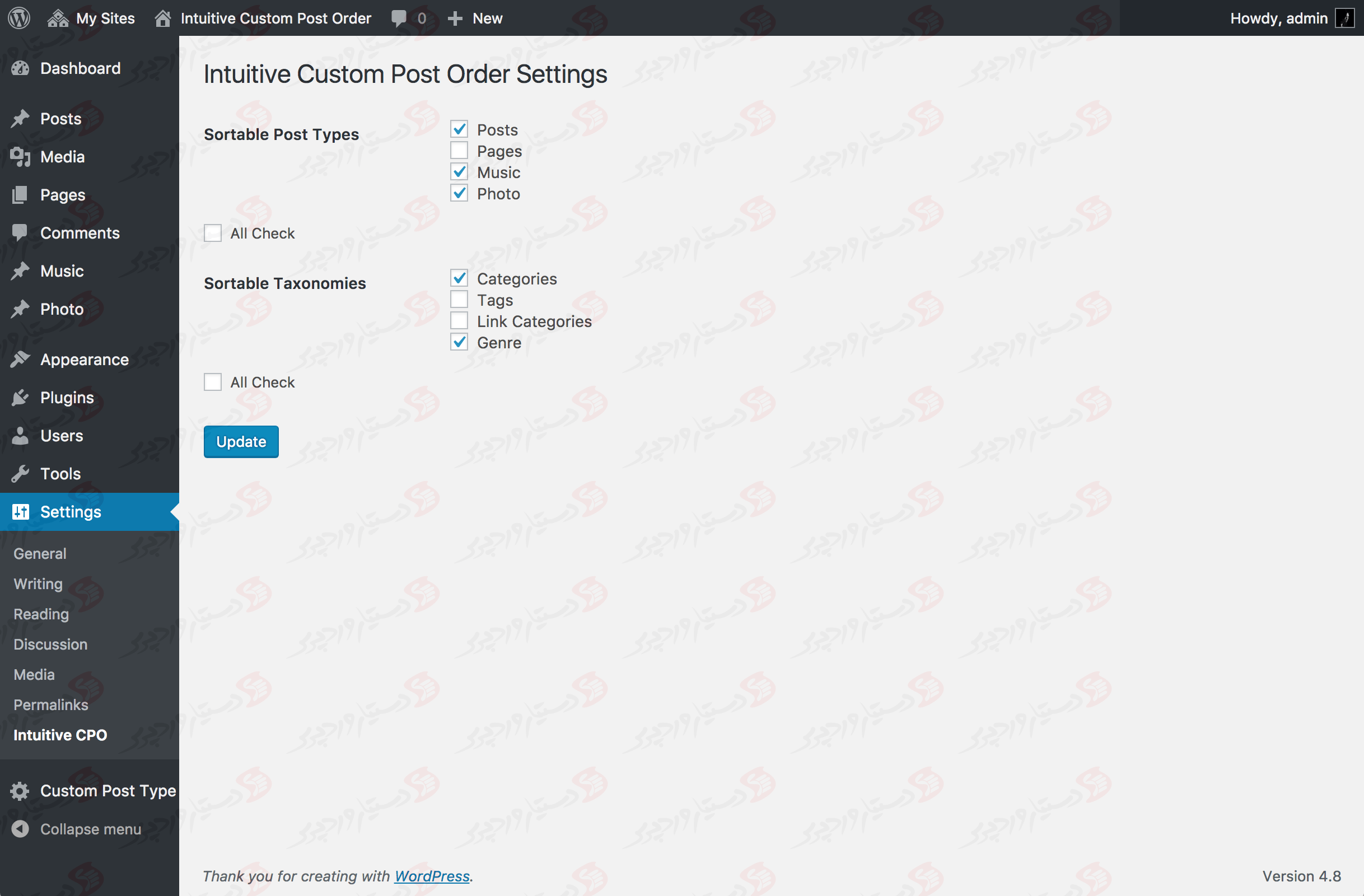 دستیار وردپرس - افزونه Intuitive Custom Post Order