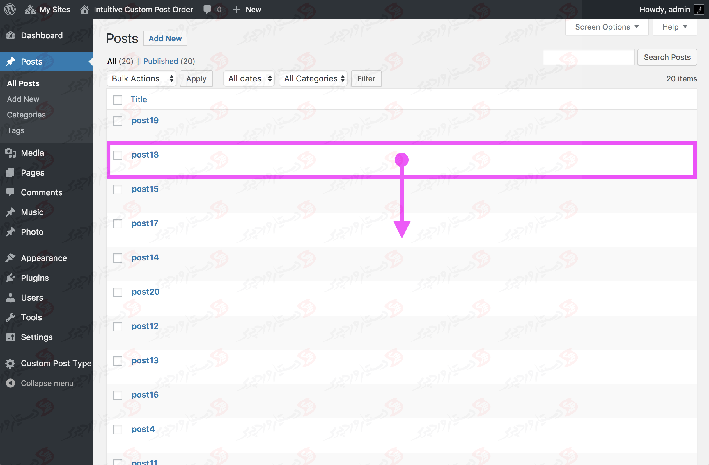 دستیار وردپرس - افزونه Intuitive Custom Post Order