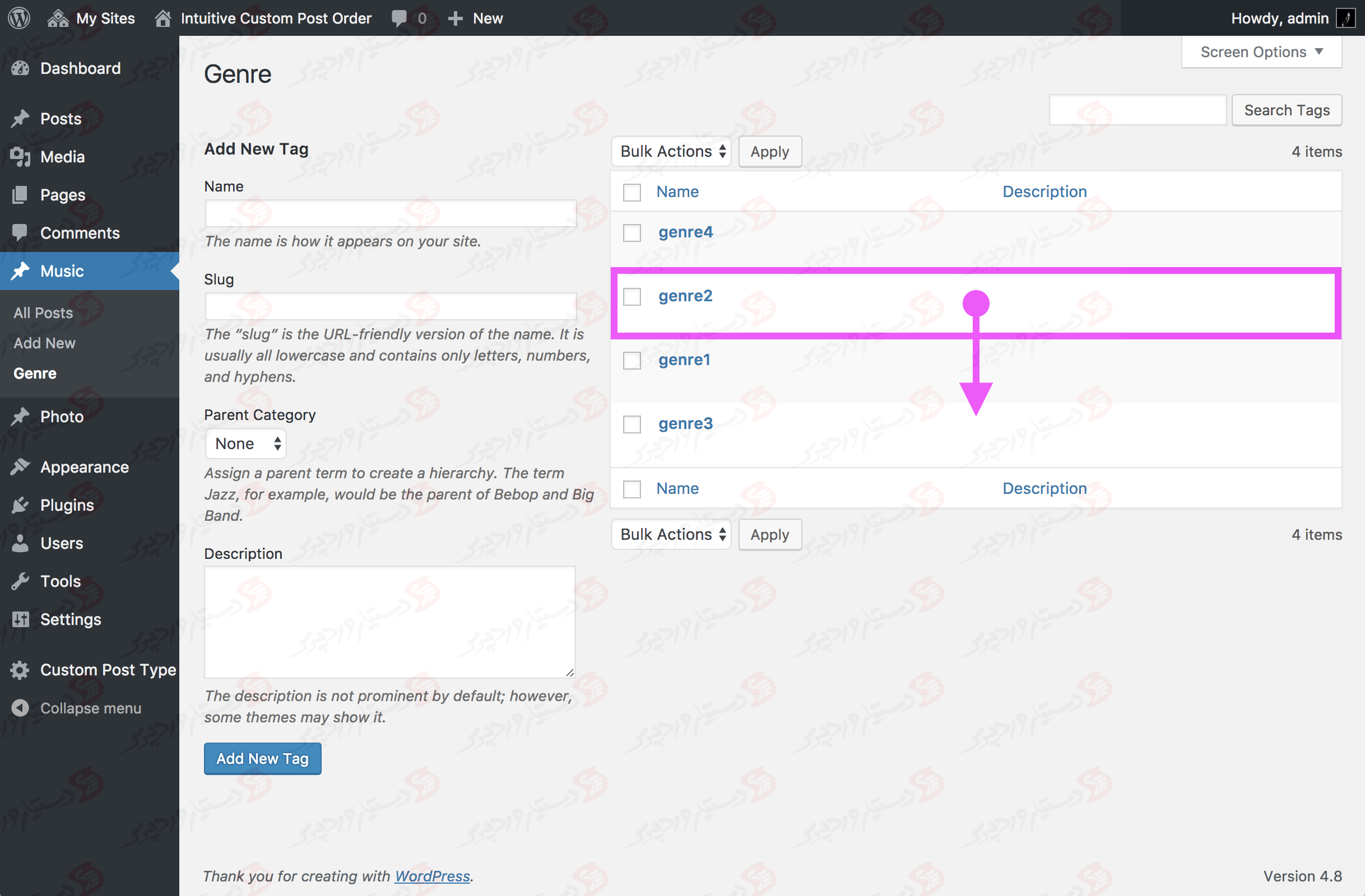 دستیار وردپرس - افزونه Intuitive Custom Post Order