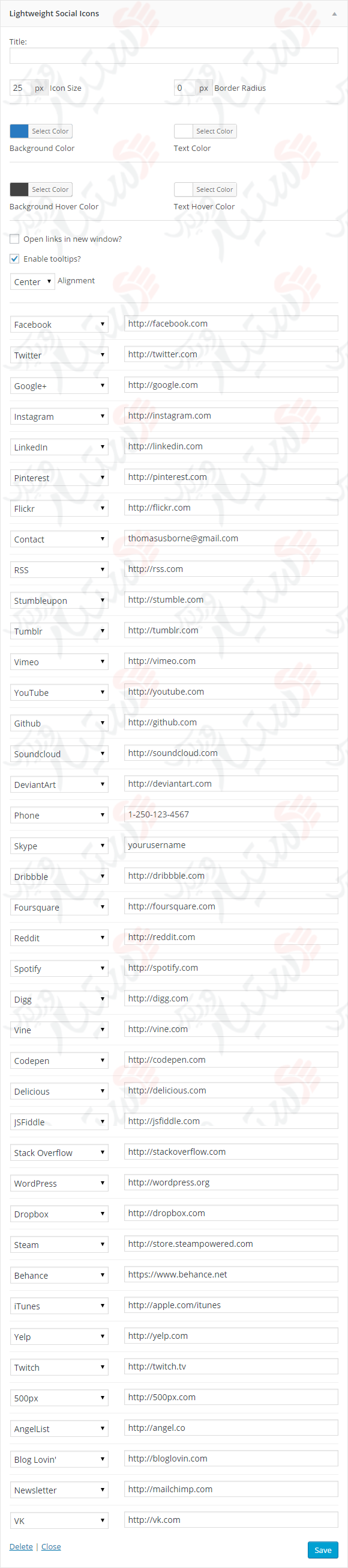 دستیار وردپرس - افزونه Lightweight Social Icons