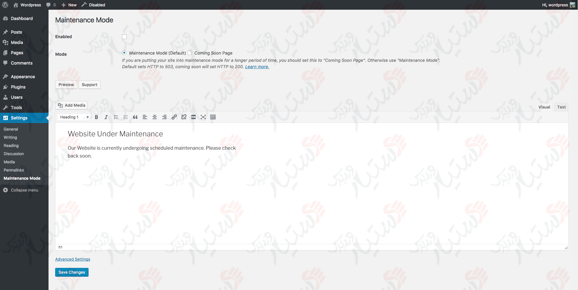 دستیار وردپرس - افزونه Maintenance Mode