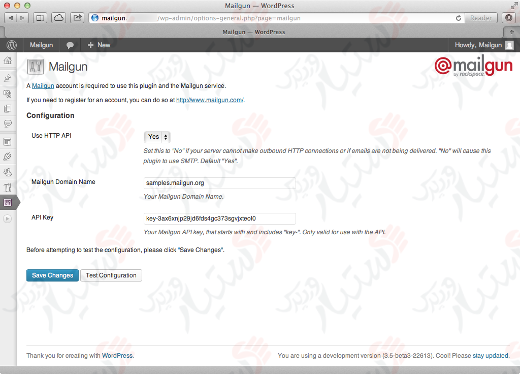 دستیار وردپرس - افزونه Mailgun for WordPress