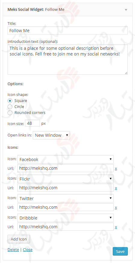 دستیار وردپرس - افزونه Meks Smart Social Widget