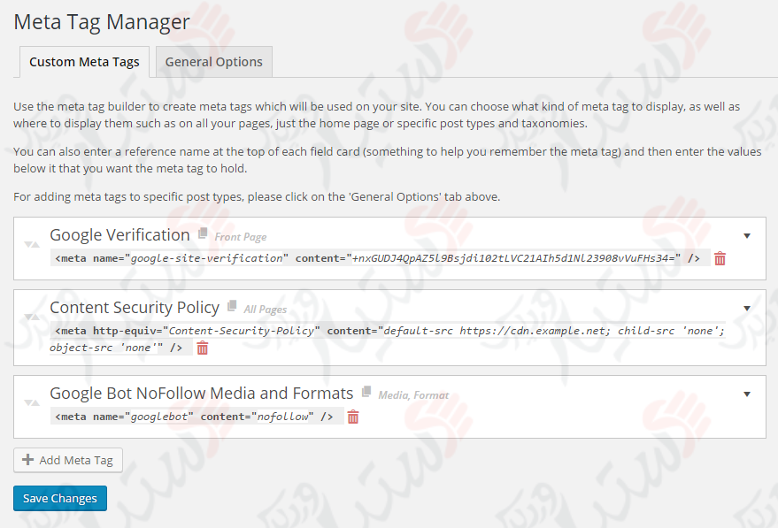 دستیار وردپرس - افزونه Meta Tag Manager