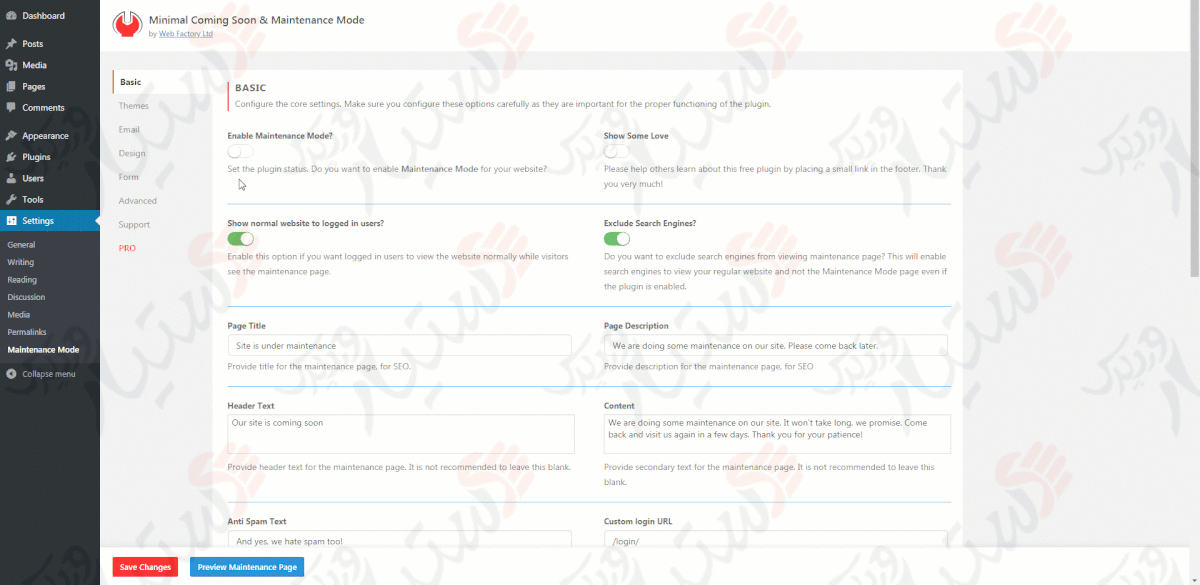دستیار وردپرس - افزونه Minimal Coming Soon Maintenance Mode
