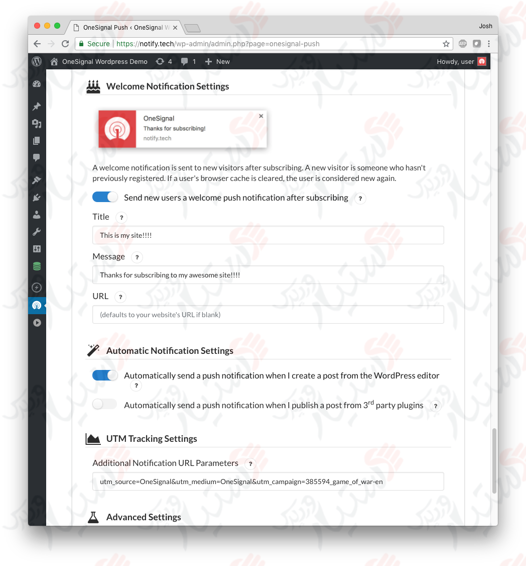 دستیار وردپرس - افزونه OneSignal Web Push Notifications