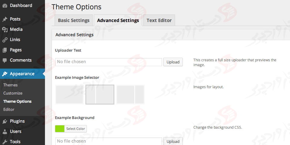 دستیار وردپرس - افزونه Options Framework