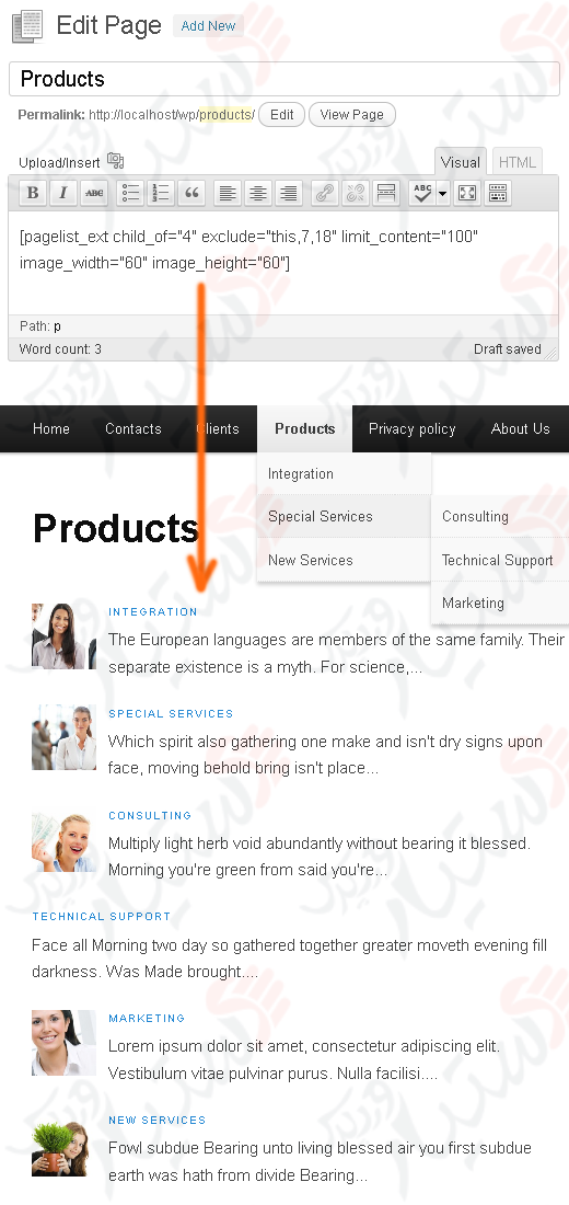 دستیار وردپرس - افزونه Page-list