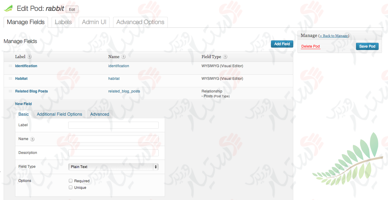 دستیار وردپرس - افزونه Pods Custom Content Types and Fields