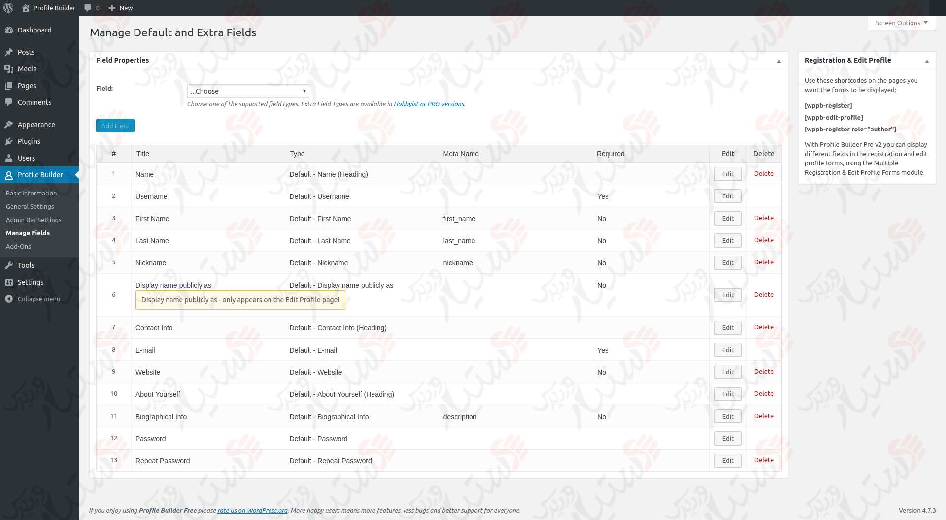 دستیار وردپرس - افزونه User registration user profile Profile Builder