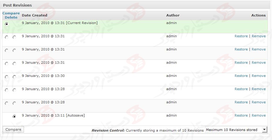 دستیار وردپرس - افزونه Revision Control