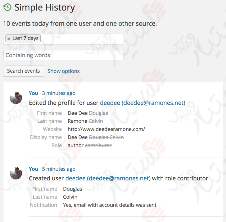 دستیار وردپرس - افزونه Simple History