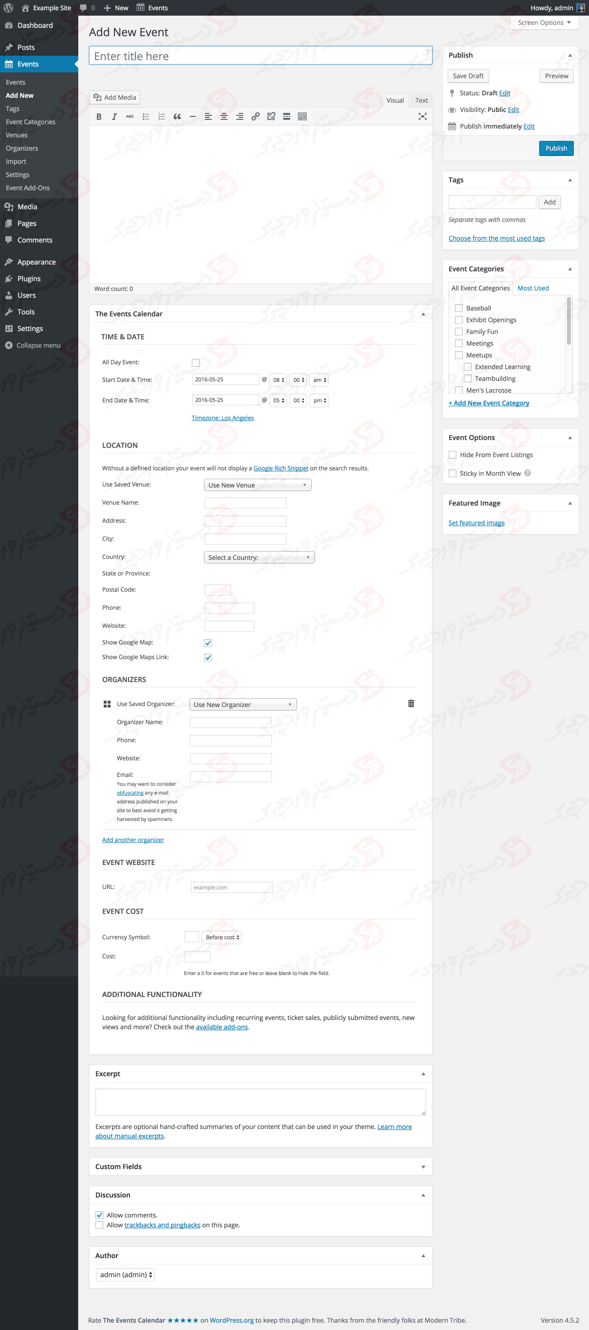 دستیار وردپرس - افزونه The Events Calendar