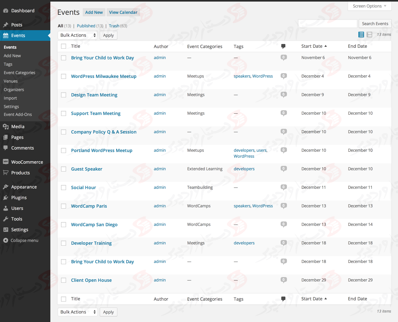 دستیار وردپرس - افزونه The Events Calendar