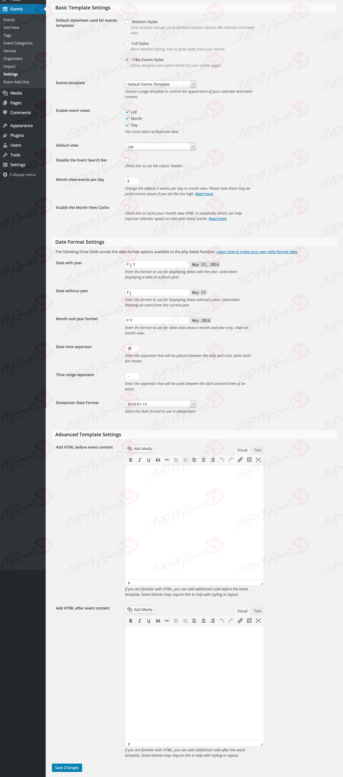 دستیار وردپرس - افزونه The Events Calendar