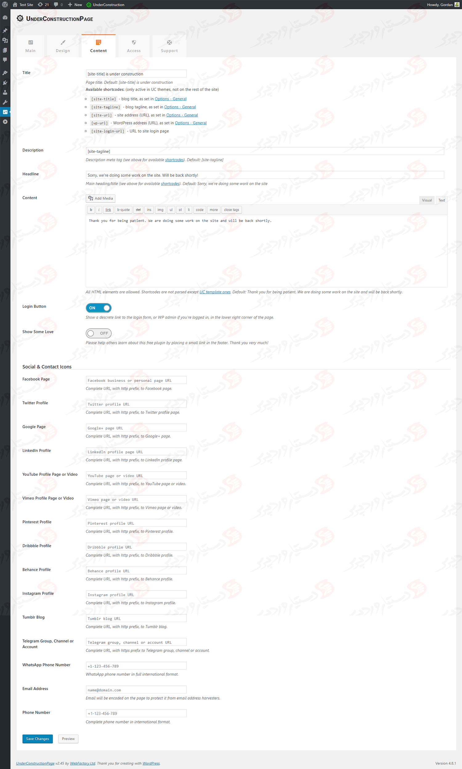 دستیار وردپرس - افزونه Under Construction