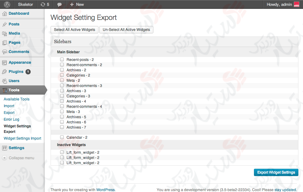 دستیار وردپرس - افزونه Widget Settings Importer/Exporter