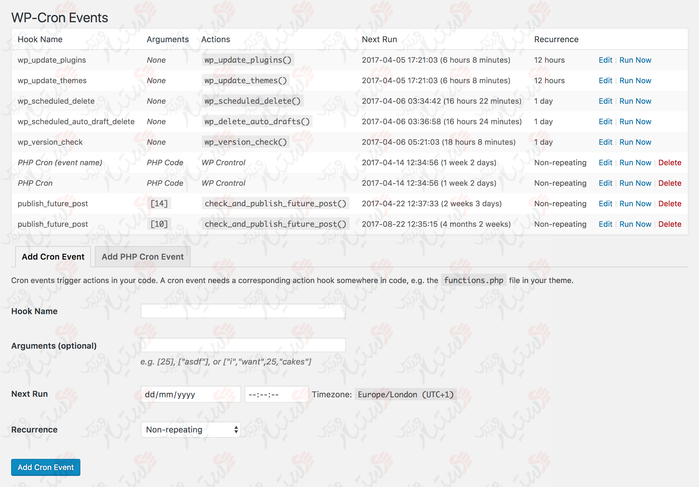دستیار وردپرس - افزونه WP Crontrol