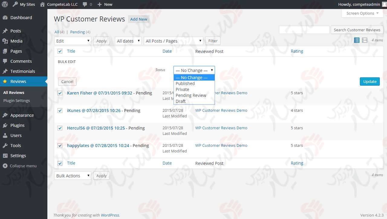 دستیار وردپرس - افزونه WP Customer Reviews