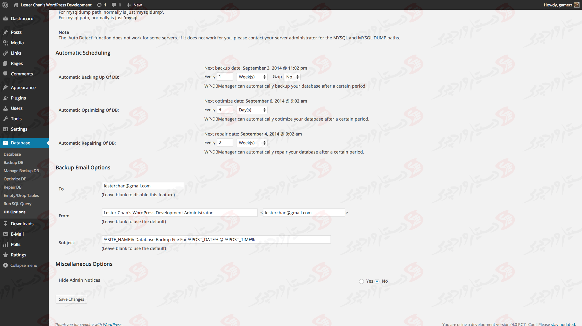 دستیار وردپرس - افزونه WP-DBManager