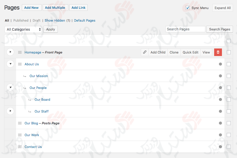 دستیار وردپرس - افزونه Nested Pages
