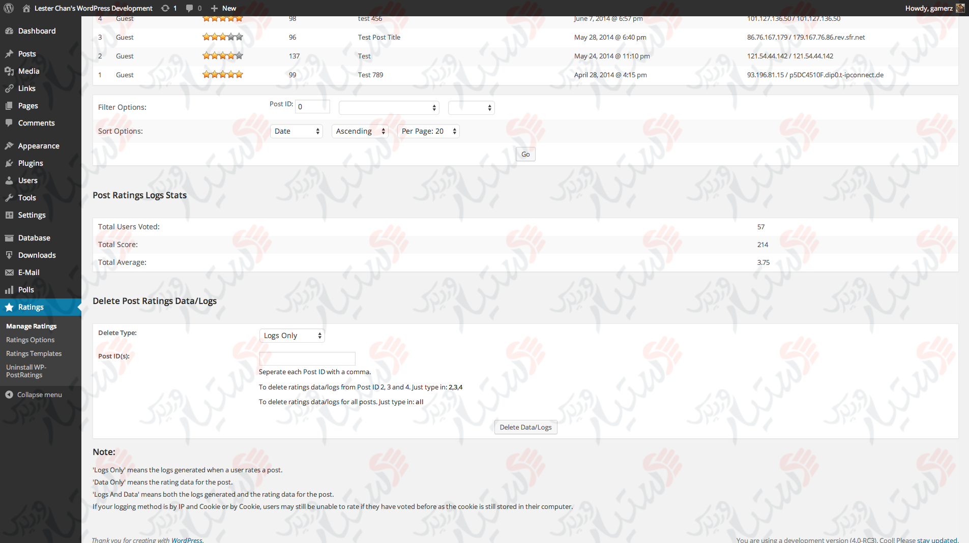 دستیار وردپرس - افزونه WP-PostRatings