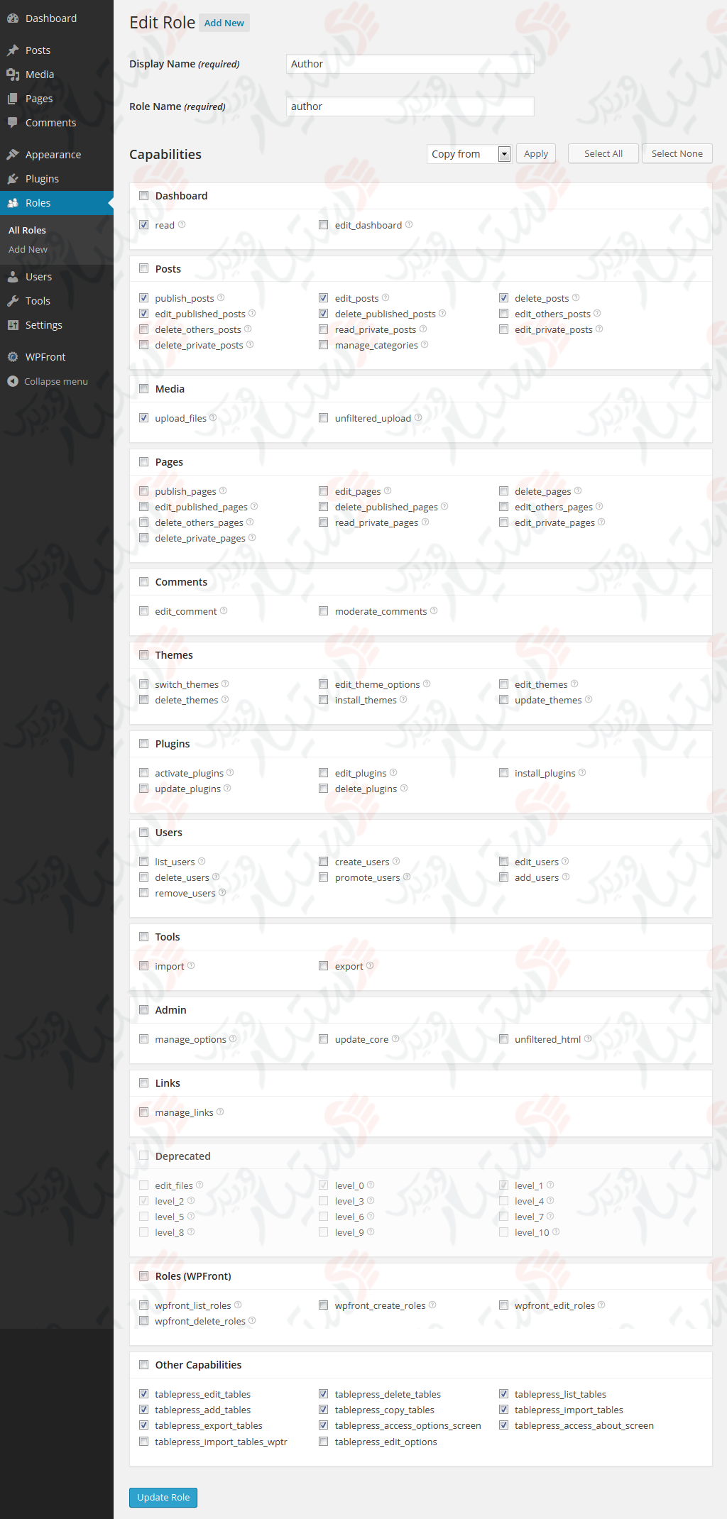 دستیار وردپرس - افزونه WPFront User Role Editor