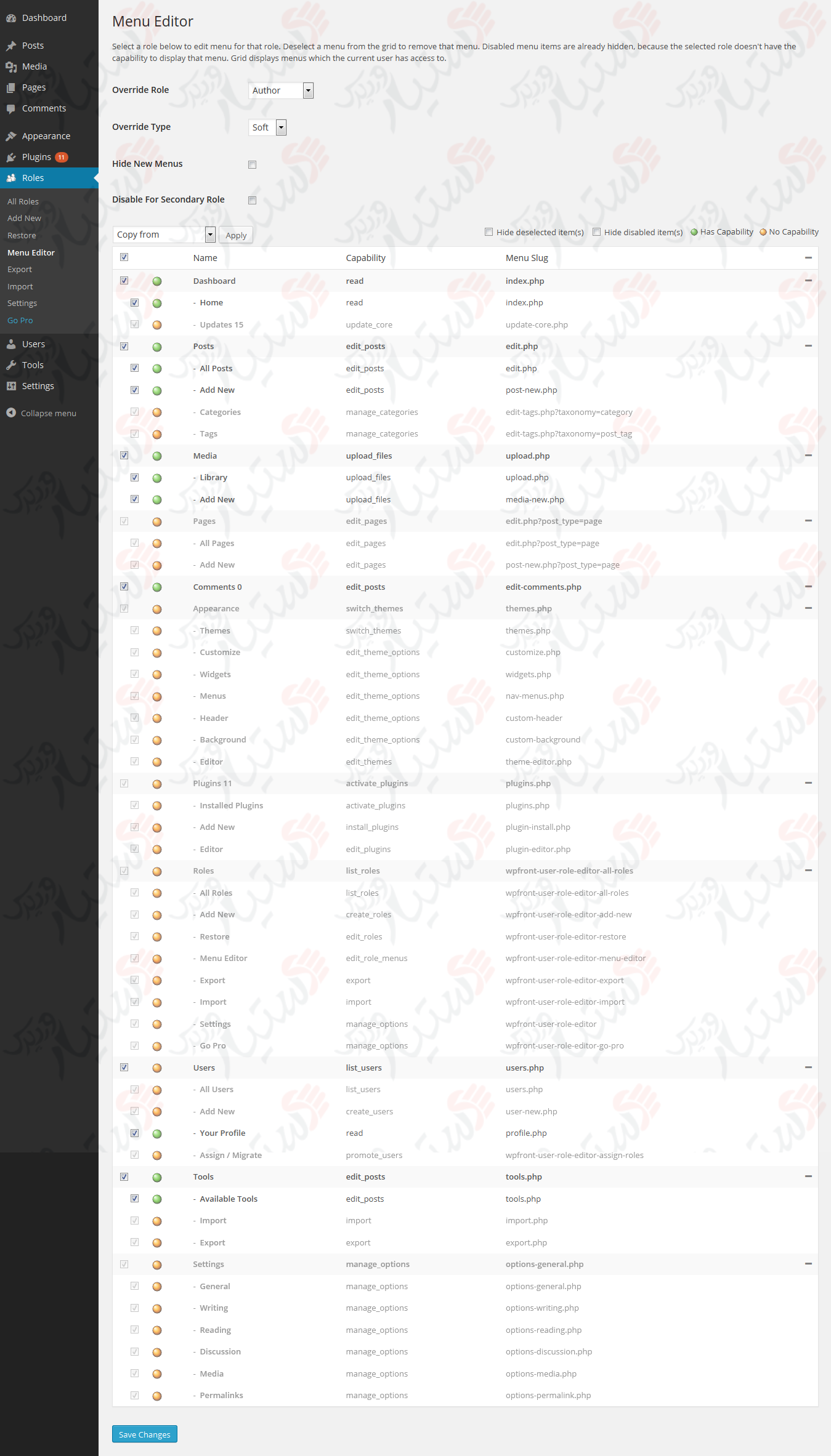 دستیار وردپرس - افزونه WPFront User Role Editor