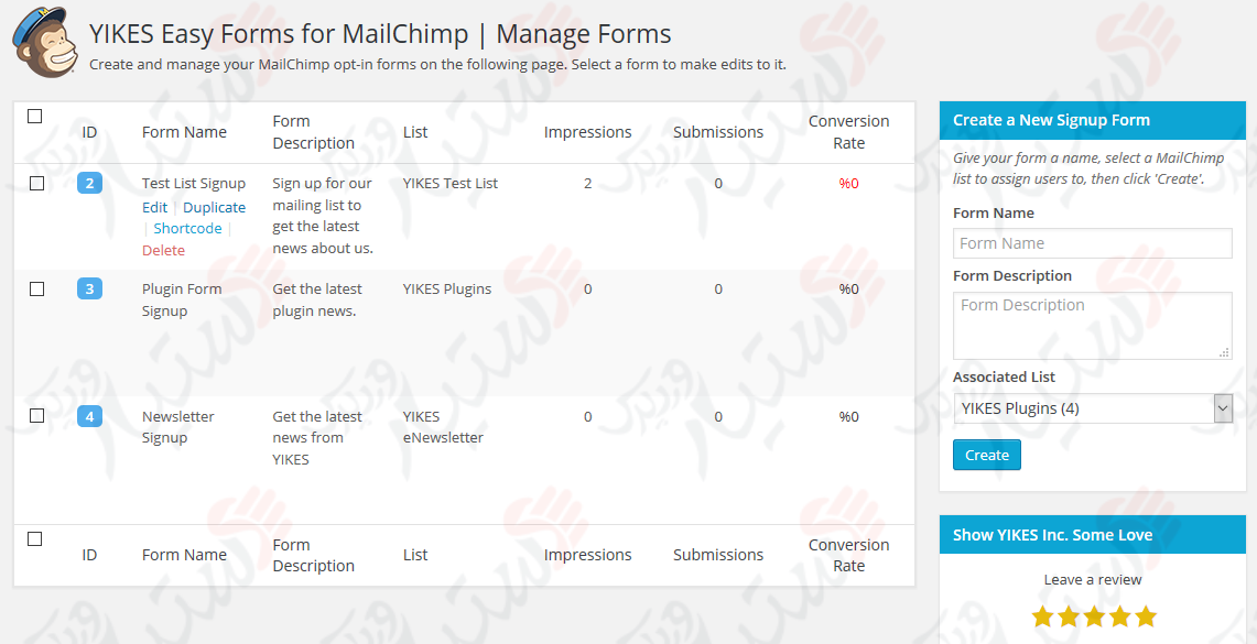 دستیار وردپرس - افزونه Easy Forms for MailChimp