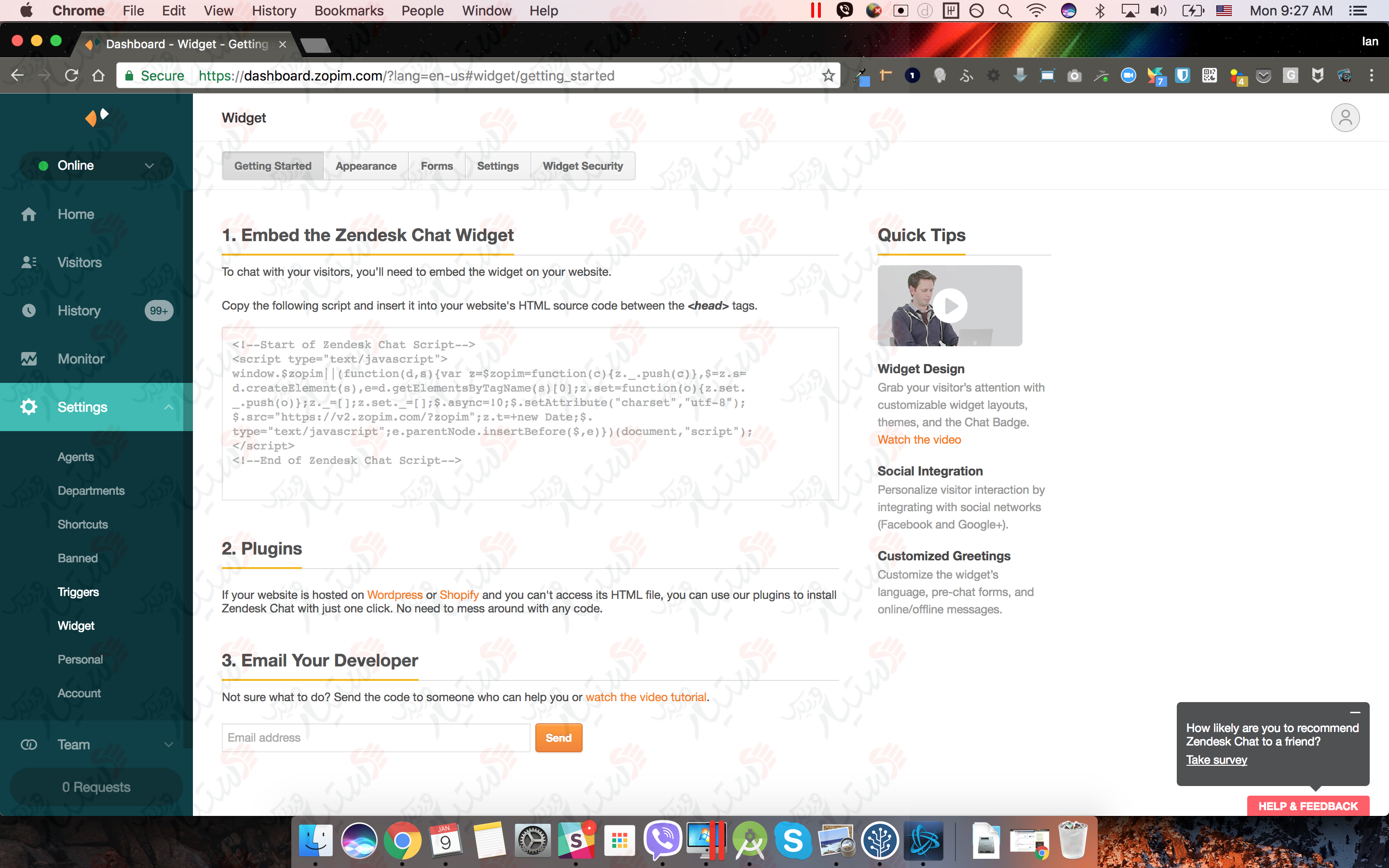 دستیار وردپرس - افزونه Zendesk Chat